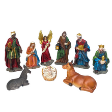 Cargar imagen en el visor de la galería, Nacimiento Resina 9 Piezas Aprox 15 cm Figuras Jesus, Maria, Jose, Reyes magos, Angel, Buey y Burro, Belen Pesebre Decoracion Navidad
