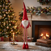 Cargar imagen en el visor de la galería, Gnomo Navideño Extensible de 77 a 128 cm en Color Rojo - Muñeco de Navidad Ajustable con Patas Telescópicas para Decoración del Hogar
