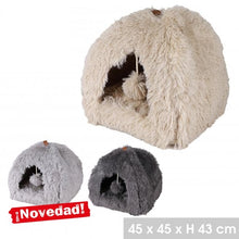 Cargar imagen en el visor de la galería, Casa Cueva para Gatos y Mascotas 45x45x43 cm – Cama Suave de Poliéster con Bola Colgante | Refugio Calentito para Gato o Perro Pequeño | 3 Colores Envío Aleatorio
