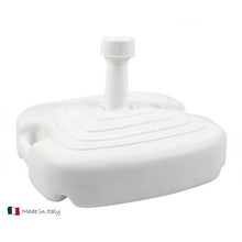 Cargar imagen en el visor de la galería, Base Para Sombrilla Plástico Cuadrado Blanco Para mástiles de 18-38 mm con depósito 17 L de agua 25kg de Arena
