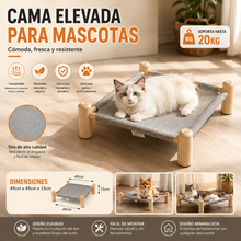 Cargar imagen en el visor de la galería, Cama Elevada para Gatos 49x49 cm | Hamaca Transpirable de Madera Maciza y Tela Lavable para Mascotas
