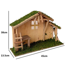 Cargar imagen en el visor de la galería, Casa Portal de Belén de Madera con Ventana y Musgo para Belén de un Nacimiento Navidad Diseño Realista 45x13.5x30 cm
