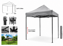 Cargar imagen en el visor de la galería, Carpa Plegable 2x2 m Impermeable con Altura Regulable 2,67-2,94 m | Cenador Portátil para Jardín, Terraza, Camping y Eventos | Estructura de Acero + PVC 420D
