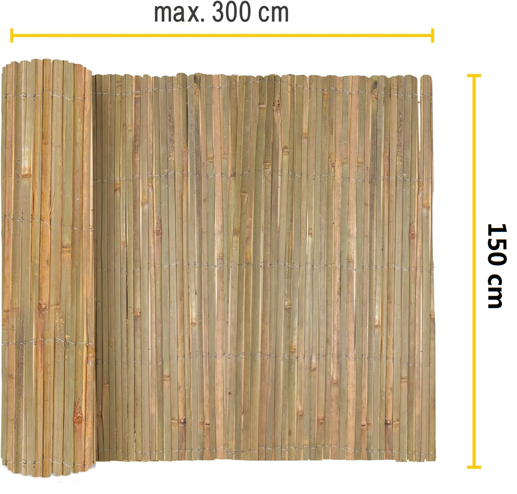 Valla de Protección Bambú Natural Ocultación y Protección – Visual y Viento de Caña Balcones Terrazas y Jardín – Robusto Biombo de Bambú Resistente a la Intemperie