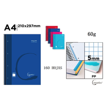 Cargar imagen en el visor de la galería, Cuadernos A4+ 23,1 x 29,5 cm, 160 Hojas, Cuadrícula 5x5 mm, Espiral y Tapa Plástica
