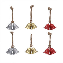 Cargar imagen en el visor de la galería, Pack 6 Campanas Cascabeles Navideños Colgantes Dobles con Cuerda de Yute - Adornos Rústicos para Árbol de Navidad y Decoración del Hogar
