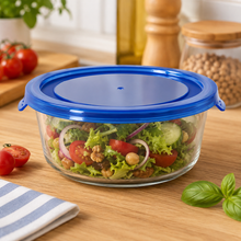 Cargar imagen en el visor de la galería, QUTTIN Fiambrera Hermética de Cristal con Tapa Azul | Táper de Vidrio Borosilicato | Apto para Microondas, Horno, Congelador y Lavavajillas | Rectangular, Cuadrada y Redonda | 300-1500 ml
