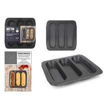 Cargar imagen en el visor de la galería, Molde 3 baguettes perforad Antiaherente 28x28cm, Molde para Pan Quttin
