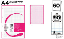 Cargar imagen en el visor de la galería, PACK 3 Recambio de Hojas A4 – 180 Hojas, 90 g/m², Cuadrícula 5 mm, 4 Taladros
