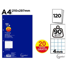 Cargar imagen en el visor de la galería, PACK 3 Recambios de Hojas A4 para Carpetas de 4 Anillas – 300+60 Hojas, Papel de 90 g/m², Cuadrícula 4 mm
