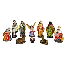 Cargar imagen en el visor de la galería, Nacimiento Belén 10 Figuras 20 cm en Resina – Portal de Belén con Reyes Magos, Pastores, María, José, Niño Jesús, Vaca y Burro – Multicolor

