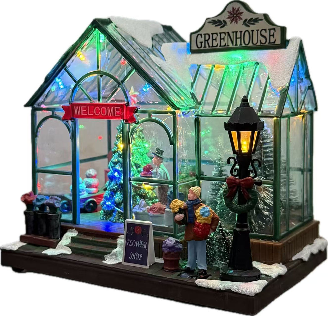 Escena Floriteria Con Luz Led y Música Navideña para Decorción de Navidad