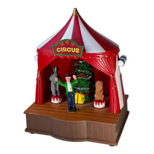 Cargar imagen en el visor de la galería, Escena de Navidad Circo con Musica Navideña, Luz y Moviniento para decoracion de Navidad 16x11.5x20 cm
