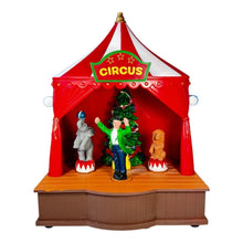 Cargar imagen en el visor de la galería, Escena de Navidad Circo con Musica Navideña, Luz y Moviniento para decoracion de Navidad 16x11.5x20 cm
