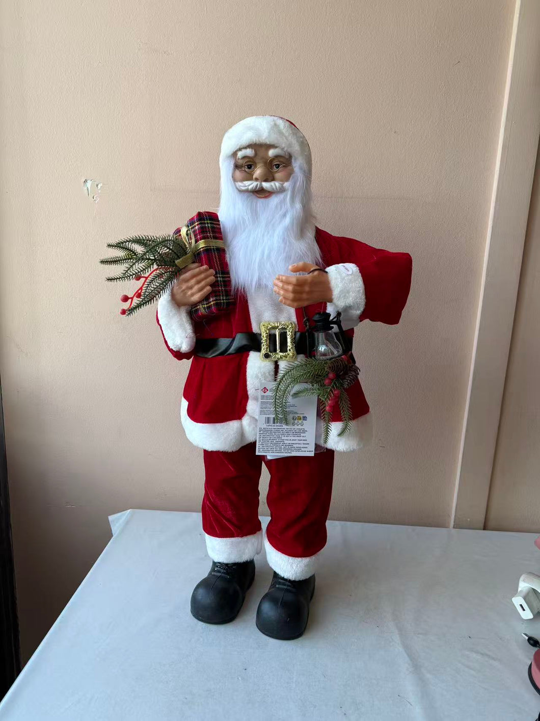 Figura Papá Noel de Pie con Luz, Música y Movimiento 87 cm Sensor de Voz Vestido Rojo y Lámpara Navideña