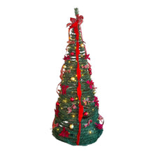 Cargar imagen en el visor de la galería, Árbol de Navidad Plegable con Luces LED Cálidas Decorado con Flores, Lazos y Bolas Dradas y Rojas para Interior y Exterior IP44 - Gerimport

