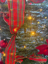 Cargar imagen en el visor de la galería, Árbol de Navidad Plegable con Luces LED Cálidas Decorado con Flores, Lazos y Bolas Dradas y Rojas para Interior y Exterior IP44 - Gerimport
