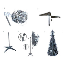 Cargar imagen en el visor de la galería, Árbol de Navidad Plegable con Luces LED Cálidas Decorado con Flores, Lazos y Bolas Dradas y Rojas para Interior y Exterior IP44 - Gerimport
