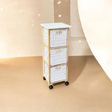 Cargar imagen en el visor de la galería, Mueble Cajonera con Ruedas 3 Cajones | Estructura Paulownia/MDF/Álamo | Blanco o Natural | 77,5x29x27 cm
