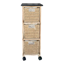 Cargar imagen en el visor de la galería, Mueble Cajonera con Ruedas 3 Cajones | Estructura Paulownia/MDF/Álamo | Blanco o Natural | 77,5x29x27 cm
