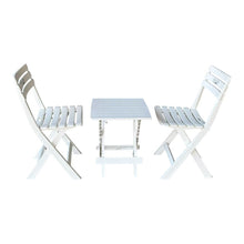 Cargar imagen en el visor de la galería, Juego de Mesa y 2 Sillas Plegables de Resina Blanca para Balcón o Terraza – Conjunto Exterior Compacto y Resistente

