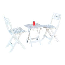 Cargar imagen en el visor de la galería, Juego de Mesa y 2 Sillas Plegables de Resina Blanca para Balcón o Terraza – Conjunto Exterior Compacto y Resistente
