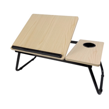 Cargar imagen en el visor de la galería, Mesita Multiuso Plegable de Madera – Escritorio Portátil para Cama o Sofá con Soporte Ajustable, Portavasos y Patas Plegables (55x32,5x25 cm)
