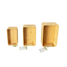 Cargar imagen en el visor de la galería, Juego de 3 Cestas de Bambú para Almacenaje – Cajas Organizadoras Naturales de Diferentes Tamaños con Ranura para Asa
