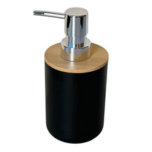 Cargar imagen en el visor de la galería, Juego de Accesorios para Baño de 3 Piezas - Set de Polipropileno y Bambú Natural - Incluye Dosificador de Jabón (320ml), Vaso y Escobilla de Baño - Diseño Nórdico Moderno - Blanco y Negro Mate
