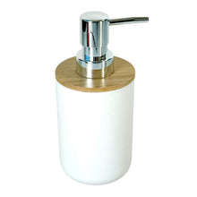 Cargar imagen en el visor de la galería, Juego de Accesorios para Baño de 3 Piezas - Set de Polipropileno y Bambú Natural - Incluye Dosificador de Jabón (320ml), Vaso y Escobilla de Baño - Diseño Nórdico Moderno - Blanco y Negro Mate
