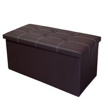 Cargar imagen en el visor de la galería, Puf Baúl Almacenaje Plegable 76x38x36 cm - Banco Otomana de Piel Sintética con Tapa Acolchada, Zapatero y Organizador Multiusos para Salón, Dormitorio y Recibidor
