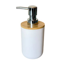 Cargar imagen en el visor de la galería, Juego de Accesorios de Baño 4 Piezas de Plástico y Bambú – Vaso Portacepillos, Dispensador de Jabón, Jabonera y Vaso Organizador - Maxia Market

