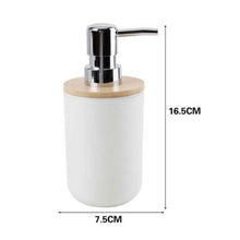 Cargar imagen en el visor de la galería, Juego de Accesorios de Baño 4 Piezas de Plástico y Bambú – Vaso Portacepillos, Dispensador de Jabón, Jabonera y Vaso Organizador - Maxia Market
