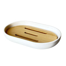 Cargar imagen en el visor de la galería, Juego de Accesorios de Baño 4 Piezas de Plástico y Bambú – Vaso Portacepillos, Dispensador de Jabón, Jabonera y Vaso Organizador - Maxia Market
