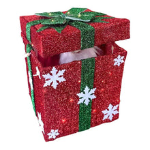 Cargar imagen en el visor de la galería, Papá Noel Saliendo de Caja Decorativo con Luz, Movimiento y Múltiples Melodías Navideñas - 26x26x32 cm, Diseños en Oro (Lazo Rojo) y Rojo (Lazo Verde o Dorado al Azar), Interruptor de Botón y Pilas AA No Incluidas
