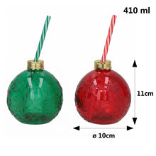 Cargar imagen en el visor de la galería, Set de 2 Bolas de Navidad de Cristal para Bebidas con Pajita - Copas Originales de 410 ml con Diseño de Copos de Nieve
