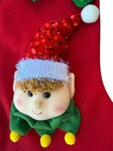 Cargar imagen en el visor de la galería, Set de 2 Calcetines Navideños 3D de Elfo con Lentejuelas - Botas de Navidad Colgantes de Poliéster (26x45 cm)
