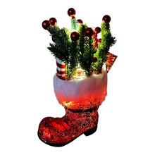 Cargar imagen en el visor de la galería, Bota Navideña Roja con 20 Luces LED, Decoración de Navidad con Piñas y Bolas, 19x36 cm
