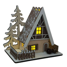 Cargar imagen en el visor de la galería, Casita Nevada de Madera con Luz LED - Decoración Navideña para Pueblo, Figura Iluminada para Interior, Pilas Incluidas
