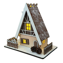 Cargar imagen en el visor de la galería, Casita Nevada de Madera con Luz LED - Decoración Navideña para Pueblo, Figura Iluminada para Interior, Pilas Incluidas
