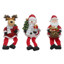 Cargar imagen en el visor de la galería, Set de 3 Figuras Decorativas Navideñas Sentadas de Resina y Poliéster 7,5x7x17 cm
