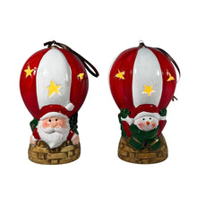 Cargar imagen en el visor de la galería, Set de 2 Globos Aerostáticos de Cerámica Navideños con Luz LED (Papá Noel y Muñeco de Nieve) 7.5x7.5x12 cm - Adorno de Navidad
