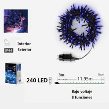 Cargar imagen en el visor de la galería, Guirnalda de Luces LED para Navidad de cable Verde - 8 funciones; Ideal para decorar árboles tanto en interiores como exteriores
