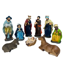 Cargar imagen en el visor de la galería, Nacimiento Resina 9 Piezas Aprox 15 cm Figuras Jesus, Maria, Jose, Reyes magos, Angel, Buey y Burro, Belen Pesebre Decoracion Navidad
