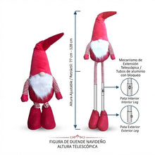 Cargar imagen en el visor de la galería, Gnomo Navideño Extensible de 77 a 128 cm en Color Rojo - Muñeco de Navidad Ajustable con Patas Telescópicas para Decoración del Hogar
