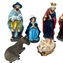 Cargar imagen en el visor de la galería, Nacimiento Resina 9 Piezas Aprox 15 cm Figuras Jesus, Maria, Jose, Reyes magos, Angel, Buey y Burro, Belen Pesebre Decoracion Navidad
