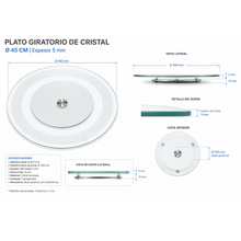 Cargar imagen en el visor de la galería, Plato Giratorio de Cristal Templado Ø45 cm | Base Giratoria 360° | Espesor 5 mm | Para Mesa de Comedor, Cocina y Restaurante
