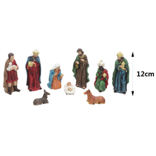 Cargar imagen en el visor de la galería, Set de Belén Nacimiento de Navidad en Resina – 9 Piezas, Misterio Tradiciona – Portal de Belén con Reyes Magos, Sagrada Familia, Pastor y Animales – Multicolor

