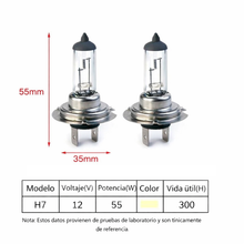 Cargar imagen en el visor de la galería, 2PCS Bombillas Halógenas H7 para Faros Delanteros Coche 12V 55W, 3600K, 4500K y 6400K
