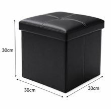 Cargar imagen en el visor de la galería, Puf Reposapiés con Tapa Acolchada 30x30x30 cm – Taburete Plegable con Almacenamiento – Puf Auxiliar de Polipiel o Poliéster

